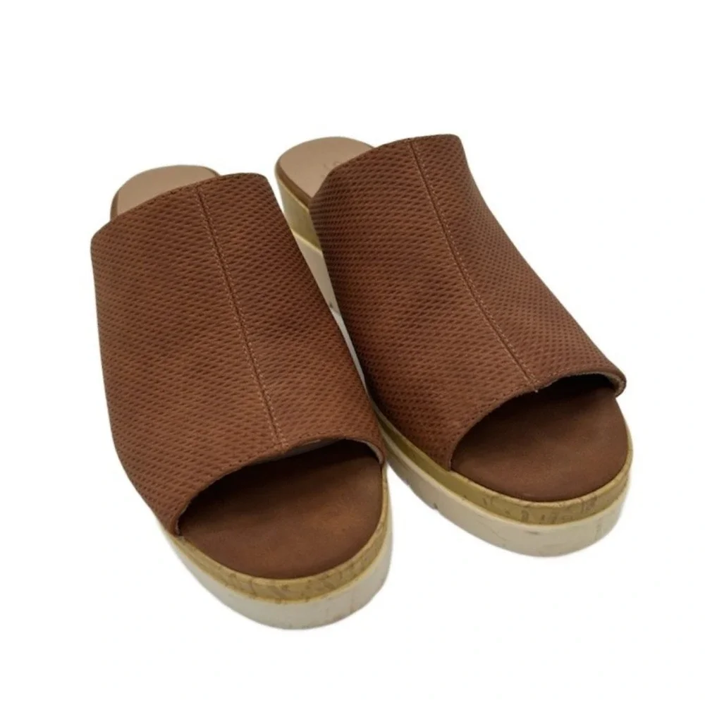 Soul Naturalizer Shoes Women's Size 8M Brown Wedge Sandals Mules Peep Toe Slides
